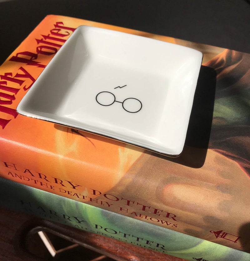 Simply Charmed Porcelain Jewelry Ring Holder Tray â€“ Harry Potter Gift, Porcelain Trinket Dish, 4"x4" White with Golden Glaze, Jewelry Organizer - Image 3